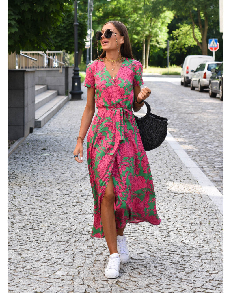 Amelie – Pohodlné kvetované midi šaty s nastaviteľným pásom – foto 3